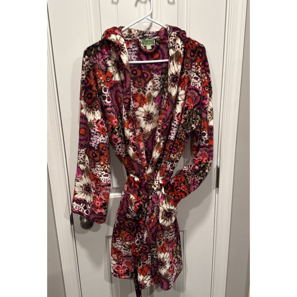 Vera Bradley S/M Wrap Hooded Robe Rosewood Long Sleeves Short Floral Retired
